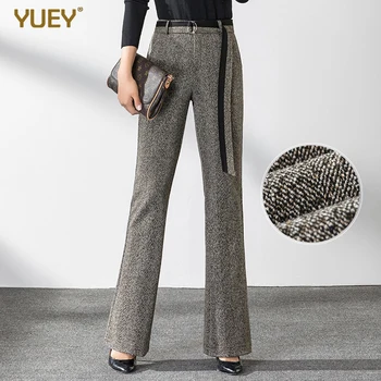 

2019 New Womens Winter Thick Pants Gray OL Office Lady Korean Style Slim Warm Straight Trousers With Belt Waistband Hot Lining