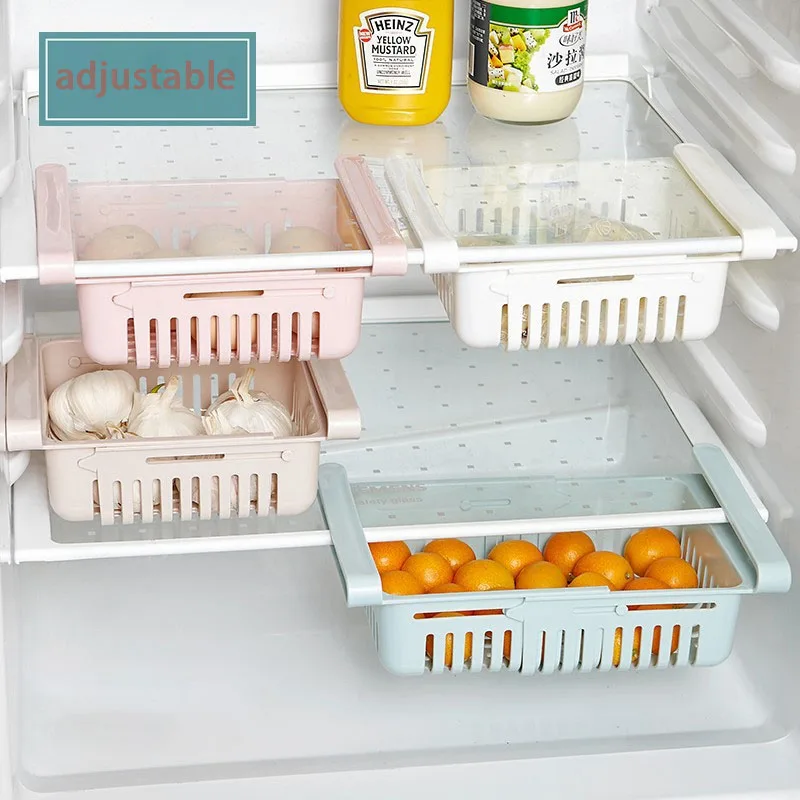 

Adjustable Stretchable Refrigerator Organizer Drawer Basket Refrigerator Pull-out Drawers Fresh Spacer Layer Storage Rack