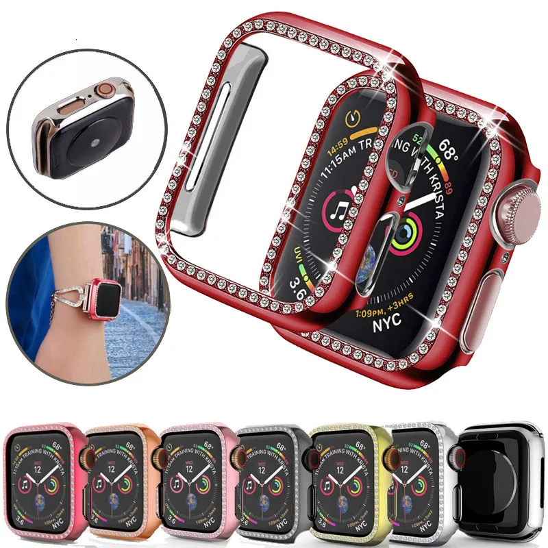 

Metal Diamond Protective Case for Apple Watch Screen Protector Series 4 3 2 1 Case 38mm 42mm 40mm 44mm iWatch Case Cover Women