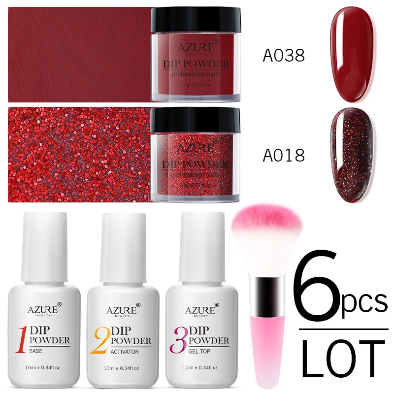 6PCS KIT15 Azure beauty 6 шт./лот погружающаяся пудра для нейл-арта градиентный цвет с Основа щетки для ногтей Dip порошок наборы блестящие порошки украшения - Цвет: 6PCS KIT15