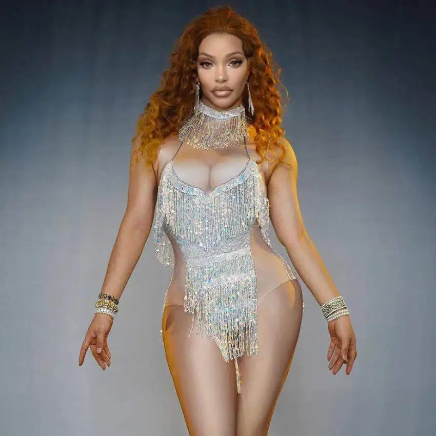 

Flashing Sequins Fringes Bodysuit Bar Women Singer Sexy Leotard Tassel Costume Celebrate Outfit Evening Dance Stage Outfit