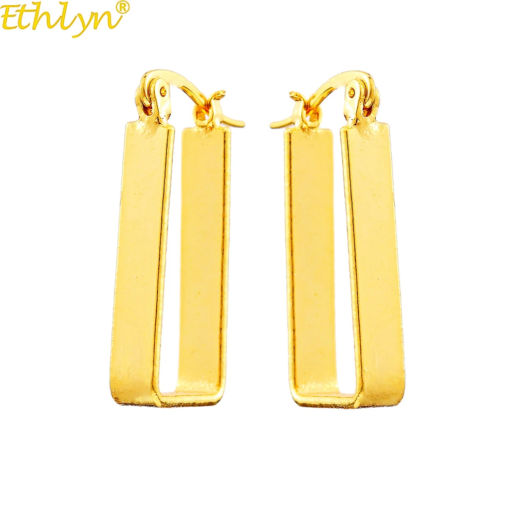 

Ethlyn Gold Color Geometric Rectangular Copper Hoop Earring Hollow Rectangula Drop Earring for Women Jewelry E200