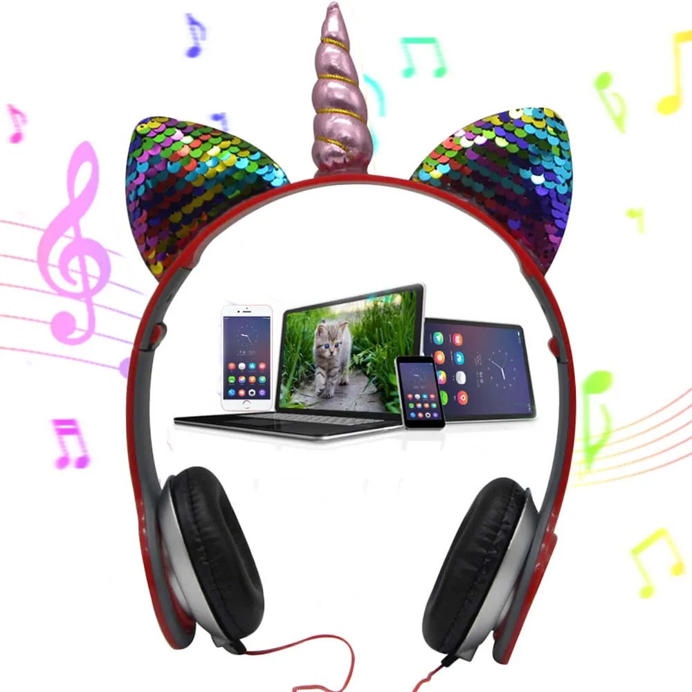 

JINSERTA Wired Kids Headphone Foldable Unicorns Earphone with 3.5mm Plug for Smartphone Computer Children Music Headset
