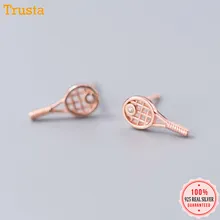 Trusta 925 пробы Серьги серебристого цвета; бижутерия Женская мода маленькая Теннисная ракетка серьги гвоздики спортивный подарок для девочек подростков DS1283