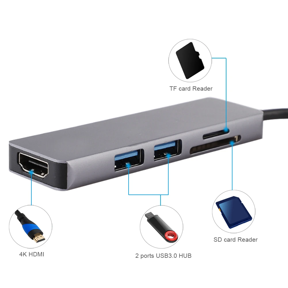 Синий Usb-хаб 9 в 1 Thunderbolt 3 type C адаптер док-станция 2 USB 3,0 порт 4K HDMI 1080P VGA RJ45 Gigabit Ethernet для Macbook Pro PC - Цвет: Синий