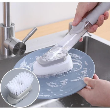 

Soap Dispensing Dish Brush Kitchen Scrub Brush Sponge Head for Pans Pots Sink