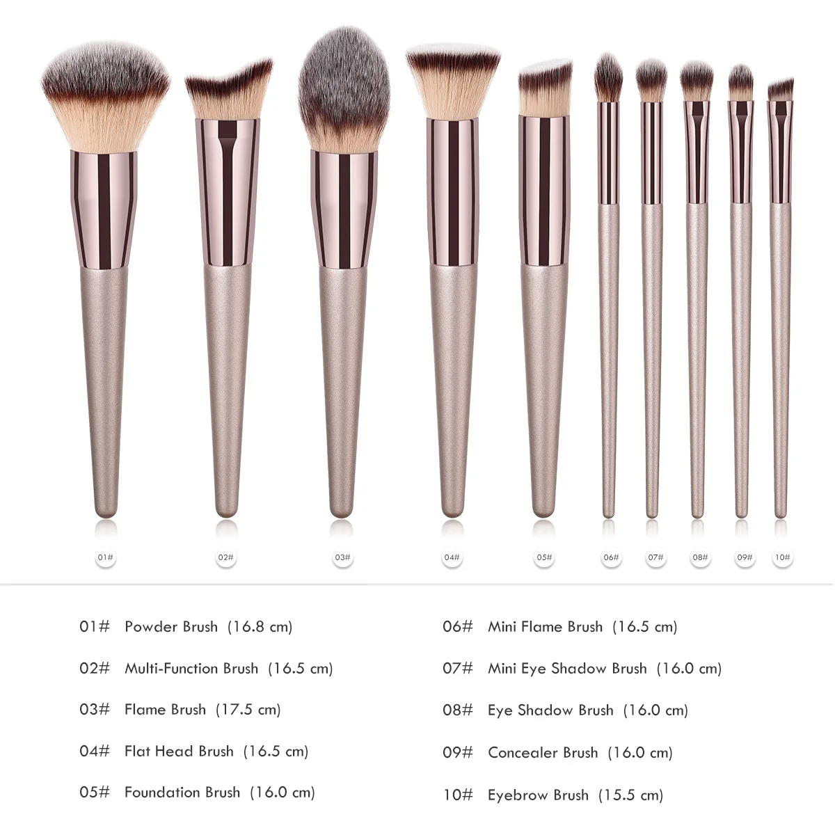 4/10Pcs Champagne Makeup Brushes Set for Cosmetic Foundation Powder Blush Eyeshadow Kabuki Blending Make Up Brush Beauty Tool - Image 5