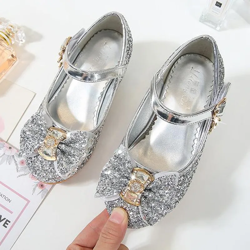 Новинка 2018 детские туфли принцессы с блестками для девочек Свадебная обувь