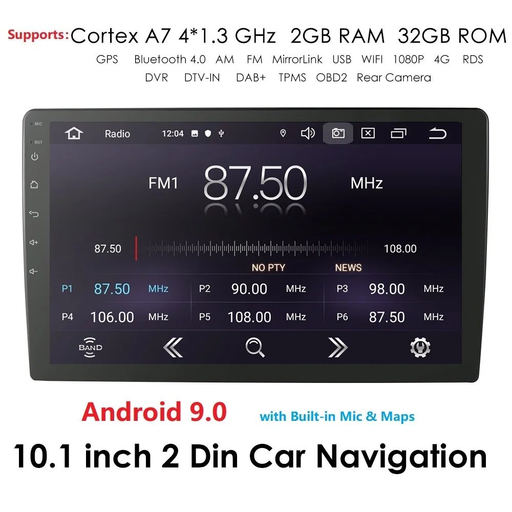 

9" / 10.1" Car Multimedia Player 1Din Stereo for Android 9.0 Full Touch Screen Wifi bluetooth GPS Nav Radio Player OBD2 SWC RDS