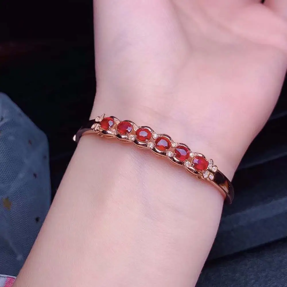 

100% Natural Real Ruby bangle Bracelet Solid S925 Sterling Silver For Women Color Fine Jewelry