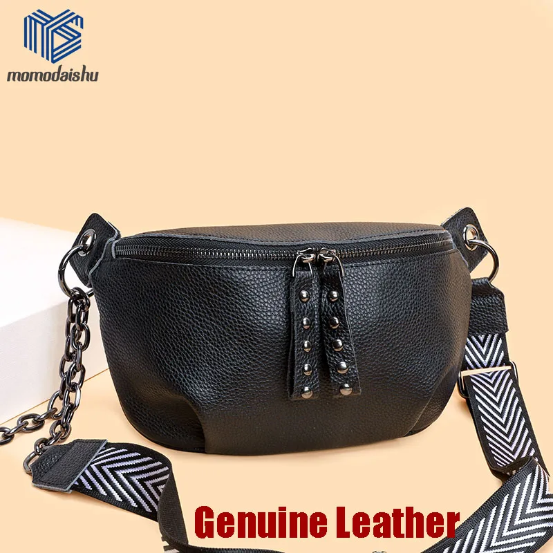 Genuine-Leather-Women-Moon-Chest-Bag-Female-Wide-Shoulder-Strap-Soft ...