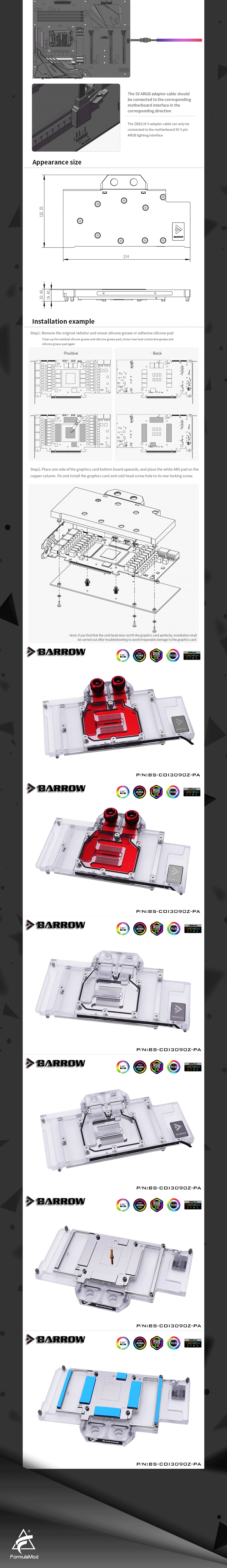 Barrow 3090 3080 GPU Water Block for Colorful BATTLEAX 3090/3080, Full Cover 5v ARGB GPU Cooler, BS-COI3090Z-PA2  