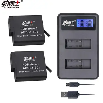 

2pcs for Gopro5 AHDBT-501 AHDBT 501 Camera Battery + 2-Slots USB Charger for Gopro hero 5 hero 6 Gopro7 Action Camera Accessory