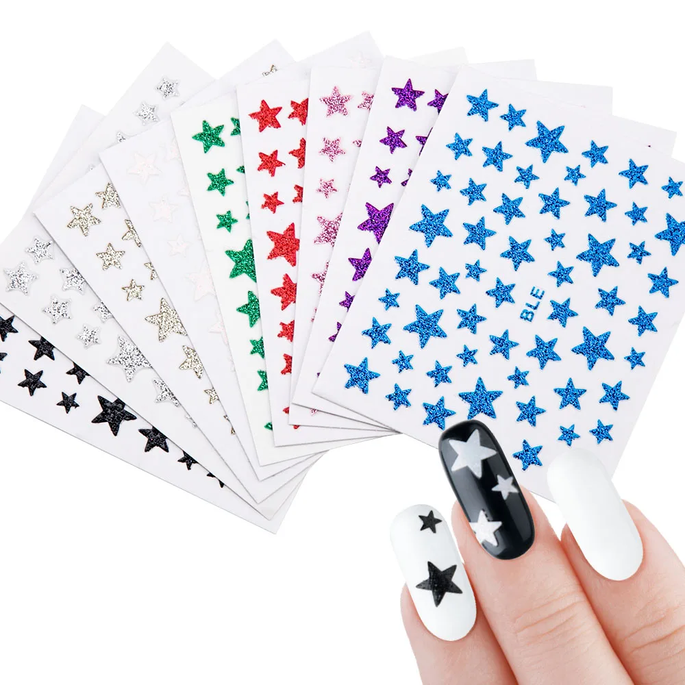 1 шт. 3D наклейки для ногтей со звездами глянцевый золотистый Серебристый наклейки для ногтей и наклейки блестящие наклейки для ногтей слайдер для фольги маникюрный слайдер для ногтей