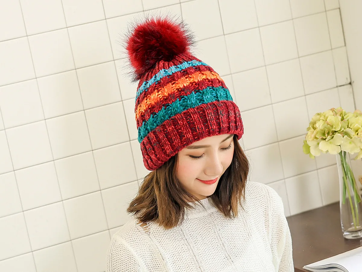 Gorros de punto многоцветный de invierno de marca para mujer gorros gruesos y calientes gorros de gorro de punto para mujer