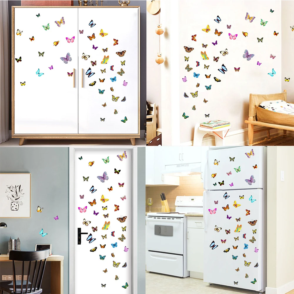 

88pcs/set Color is not repeated PVC selff adhesive butterffly stikers home decoration Accessories Removable animal wall sticker