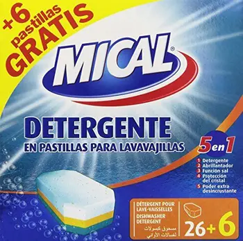 

Mical – 5 in 1 – Waschmittel Tabletten für Geschirrspüler – 32 Tabletten x 20 g – [Pack 5]