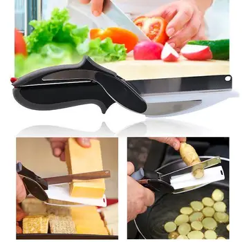 

Rosemary Kitchen scissor Shredded Cook Tool cut Chopped Scallion Cutter Herb 2 In 1 Kitchen Multifunction Knife Cutting Board