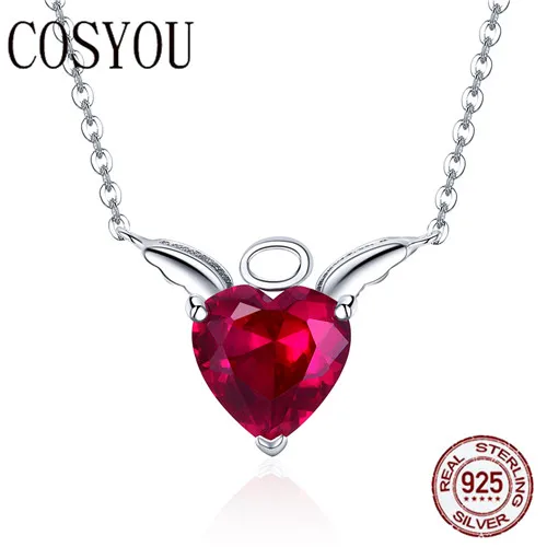 

COSYOU 2019 Collection 100% 925 Sterling Silver Angel Wings Red CZ Necklaces Pendant For Women Sterling Silver Jewelry SCN285