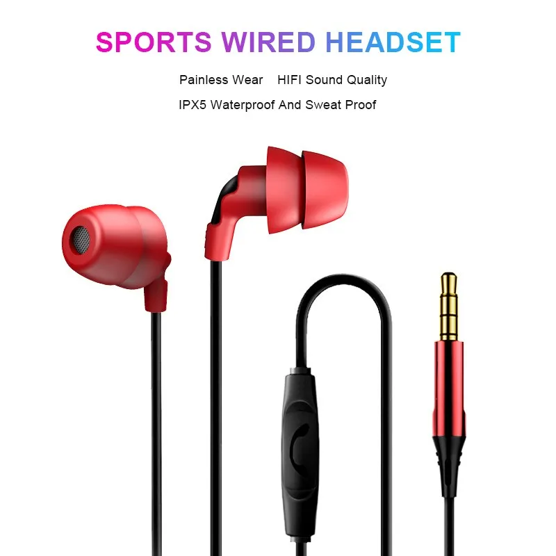 

3.5mm Wired Earphones Stereo Bass Sport Headset Line Control Earbuds Handsfree RemoteTalk with Mic for iPhone Android