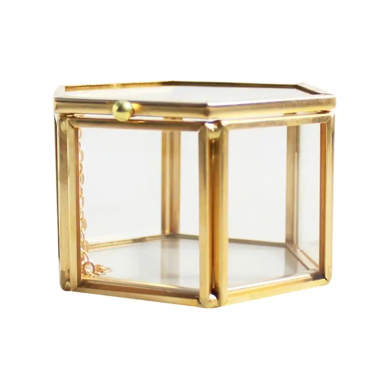 

Geometrical Clear Glass Jewelry Box Jewelry Organize Holder Tabletop Succulent Plants Container Home Jewelry Storage