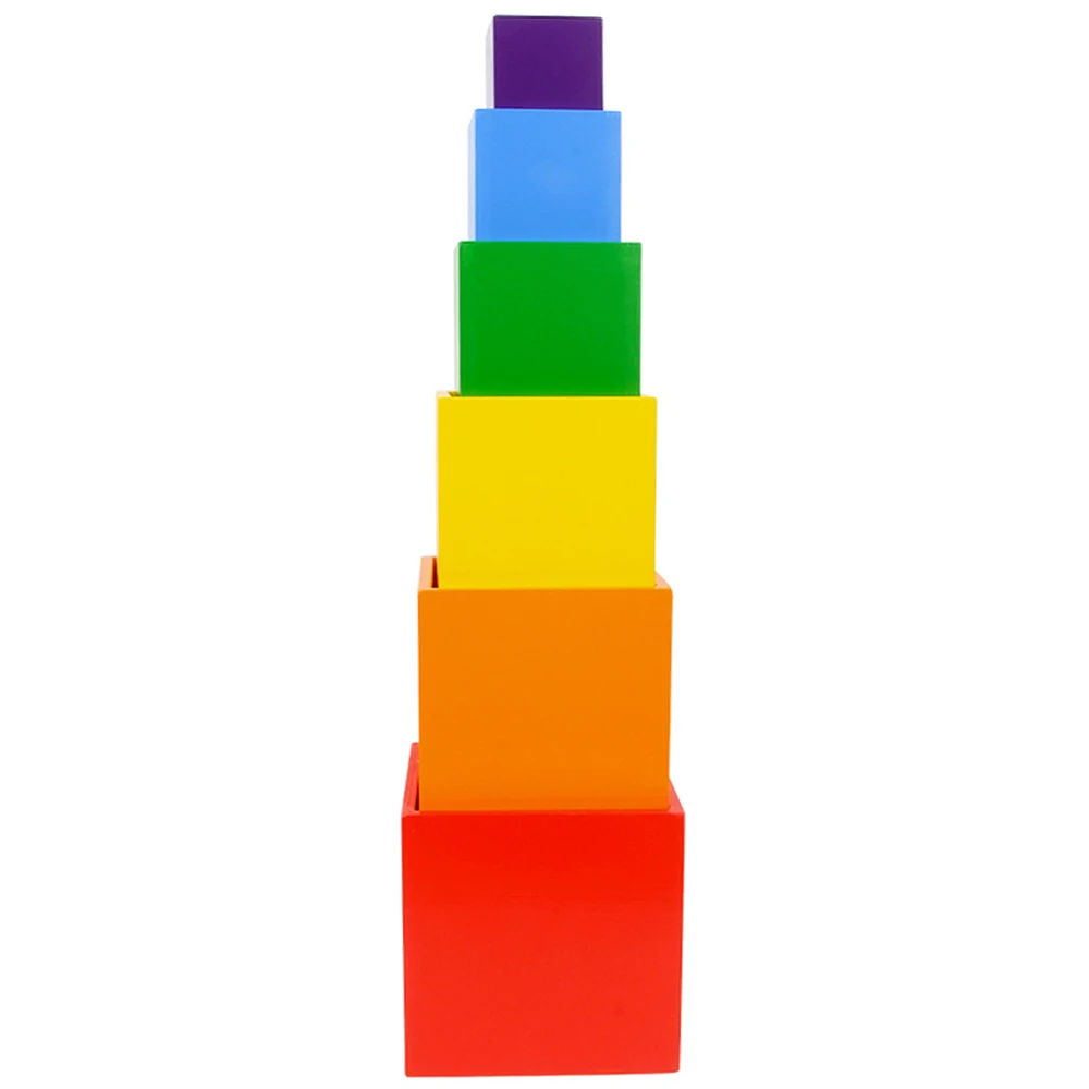 

6Pcs Educational ToolRainbow Building Blocks Colorful Square Box Children's Baby Wooden Stacking Building Block Toys Baby Gift