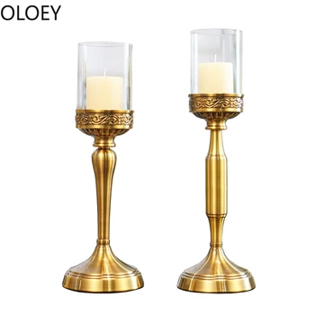 

Luxury Nordic Candle Holder Set Gold Metal Ornaments Candle Stand Wedding Romantic Tealight Crystal Candelabra Centerpieces 2020
