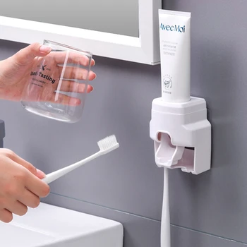 

Automatic Toothpaste Dispenser Dust-Proof Toothbrush Holder Wheat Straw Wall Mounted Home Squeezer Bathroom Accessories