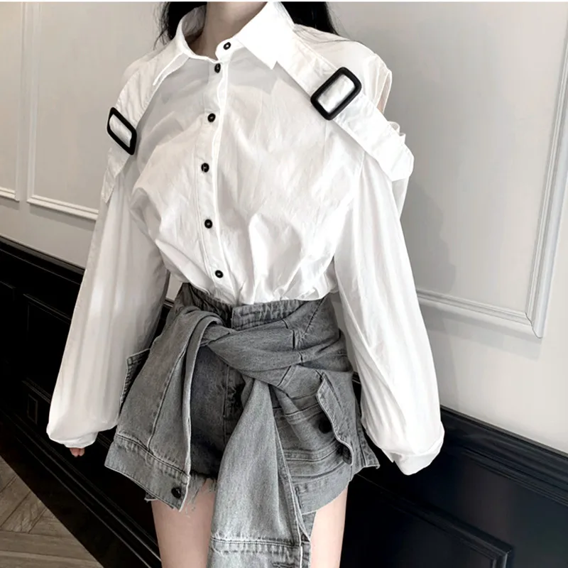 Дизайнерская Новая стильная женская белая блузка на весну и осень рубашка с