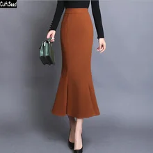 Для женщин шерстяные юбки в складку Новинка; для женщин модные осень-зима облегающая юбка с высокой талией женские Высокая Талия офисные вечерние трубы юбки для женщин