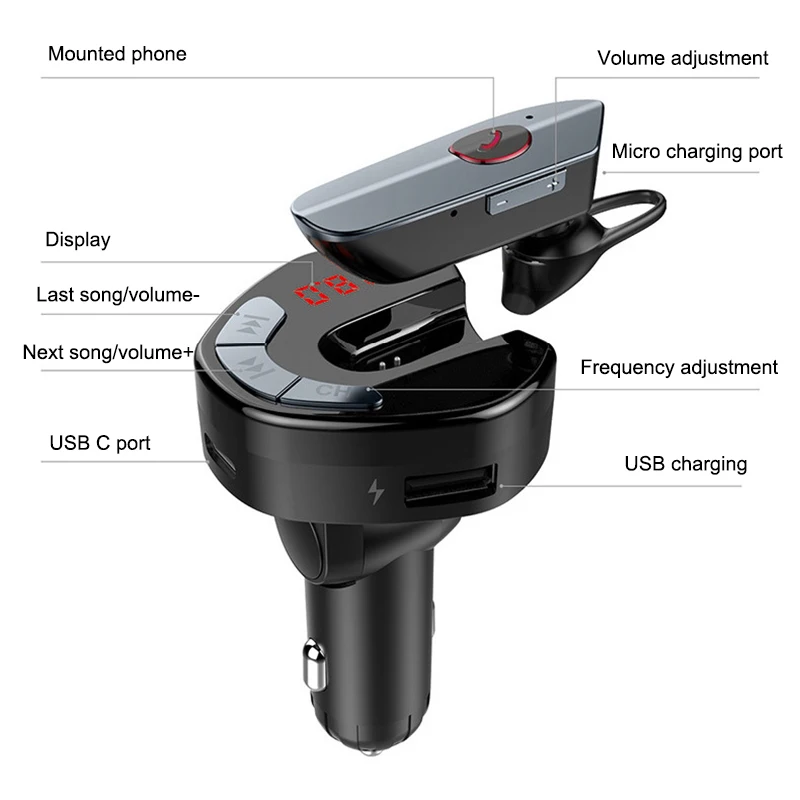 USB автомобильное беспроводное зарядное устройство для мобильного телефона Handsfree fm-передатчик MP3 с беспроводными Bluetooth наушниками SGA998