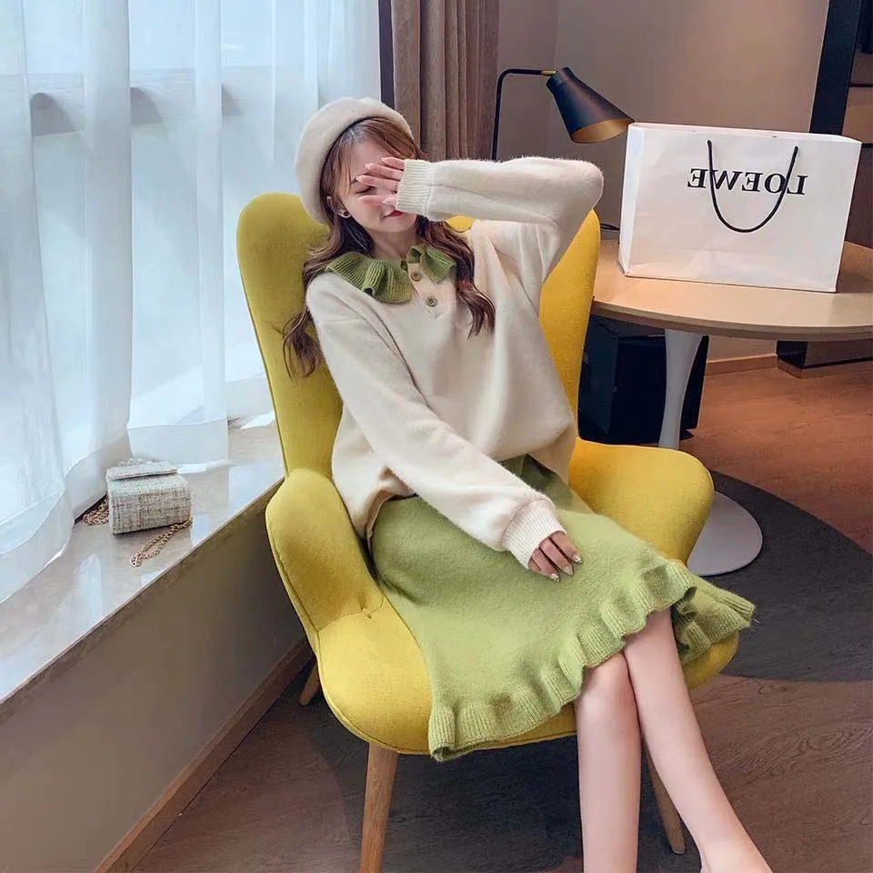 

Hipster Sweater WOMEN'S Skirt Two-Piece 2019 Autumn Western Style Online Celebrity Very Fairy of Sweater Fashion Set