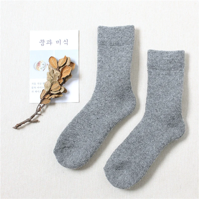 Новинка, зимние шерстяные теплые носки, мужские уплотненные бархатные махровые длинные носки, однотонные кашемировые термоноски, подарок на год для женщин - Цвет: Grey Wool Socks