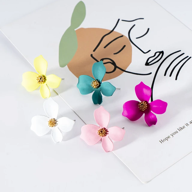 Pendientes de tuerca con flores para mujer, aretes de estilo coreano con  pintura en aerosol, joyería con encanto, accesorios de pendientes de  temperamento dulce, novedad de 2022 - AliExpress