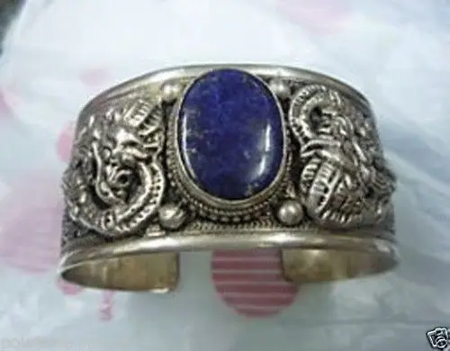 001782 тибетский серебряный резной дракон тотем лазурит регулируемый браслет на запястье