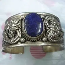 001782 тибетский серебряный резной дракон тотем лазурит регулируемый браслет на запястье