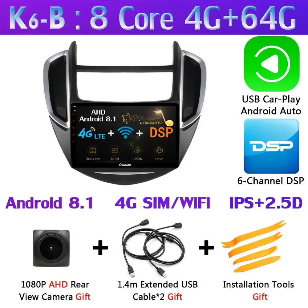 360 ° панорамная камера 4G Android 9,0 4G+ 64G gps радио SPDIF DSP CarPlay Автомобильный мультимедийный плеер для Chevrolet Trax - Цвет: K6-B-CarPlay