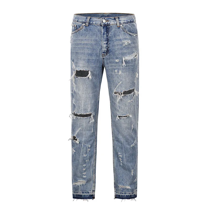 2021 Vibe Style Kanye West Hole Ripped Vintage Men Pencil Jeans Trousers Retro Washed Hip Hop Slim Denim Pants Pantalon Homme | Мужская