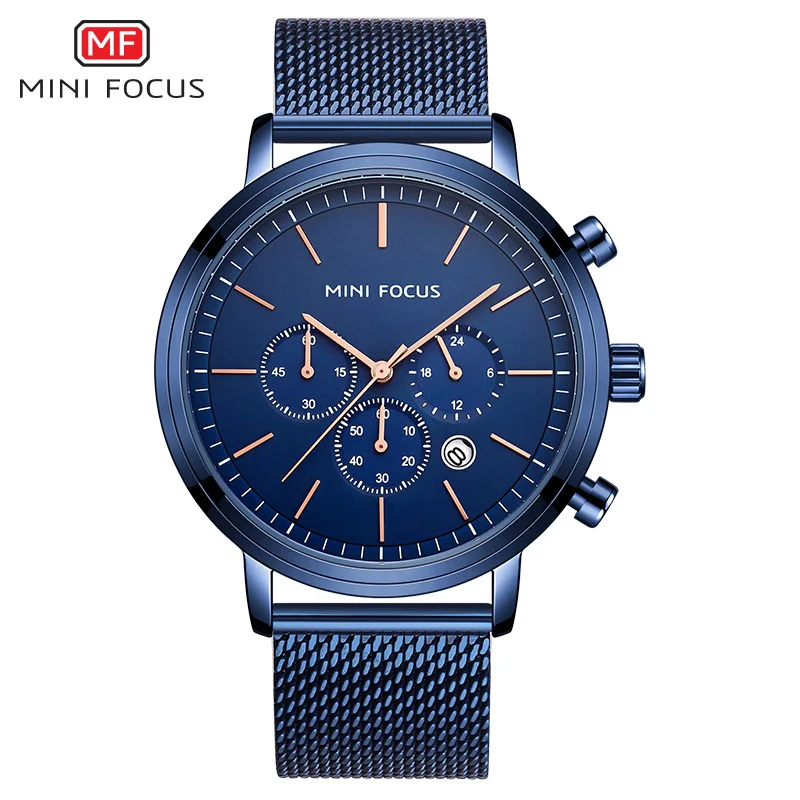 MINIFOCUS модные синие мужские кварцевые часы водонепроницаемые ультра тонкие из нержавеющей стали с сетчатым ремешком военные мужские часы Топ бренд класса люкс - Цвет: BLUE