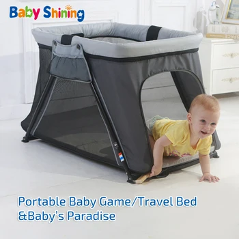 

Baby Shining Baby Crib Travel/Game Bed Folding Portable Multifunction Outdoor Travel Bed Netting Sunshade Swing Playpen Fence