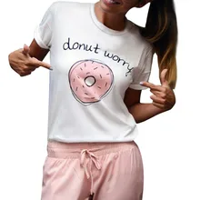 Femmes grande taille T-Shirt été décontracté à manches courtes haut femme doux beignet impression col rond vacances mode T-Shirts # H(China)