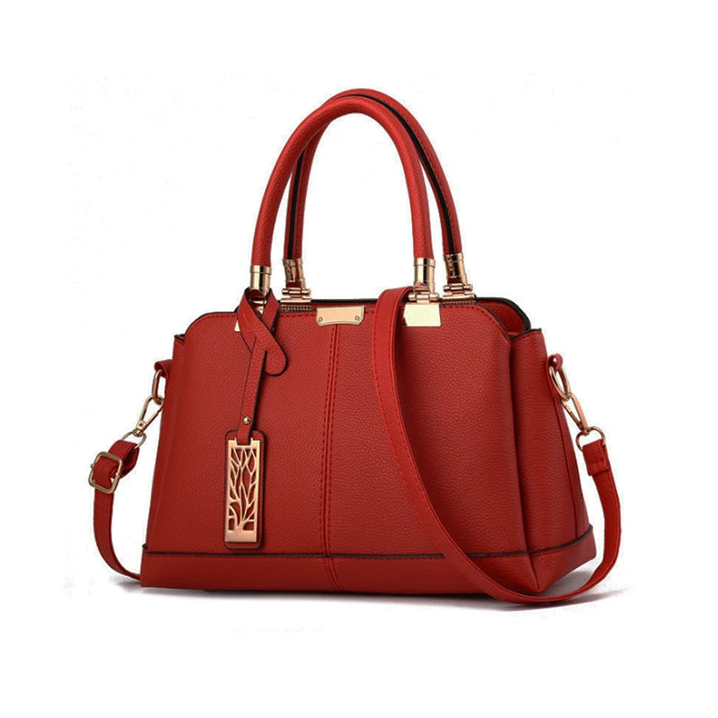 Yogodlns новая женская сумка из искусственной кожи, сумка на плечо с ветками дерева, металлический декор, одноцветная женская сумка, модная сумка через плечо - Цвет: Wine Red
