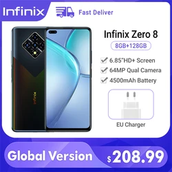 Глобальная версия Infinix Zero 8 8 ГБ 128 Гб Смартфон 6,85 ''FHD 90 Гц полный экран 64-мегапиксельная четырехъядерная камера 4500 мАч батарея зарядное устрой...