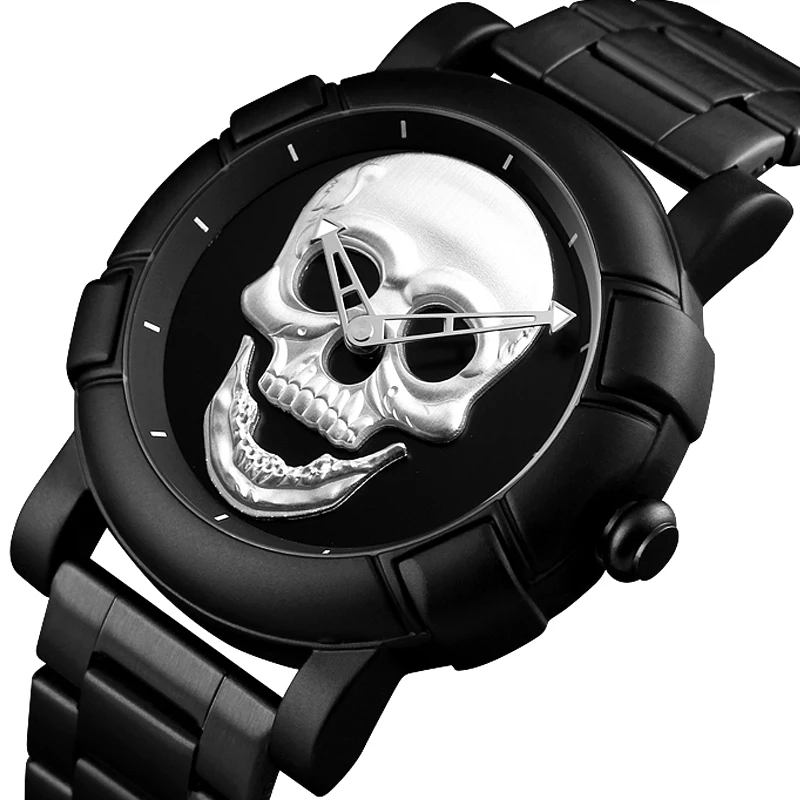 

Steampunk Skull Watch Men 3D Sculpture Skeleton Engraved Gold Black for Man Mexico Punk Rock Dial Clock Gift relogio masculino