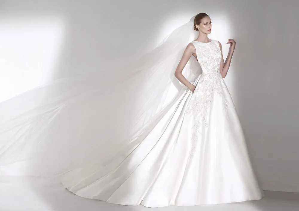 Распродажа онлайн casamento Новое атласное платье с аппликацией vestido de noiva популярное ТРАПЕЦИЕВИДНОЕ свадебное платье платья для матери невесты