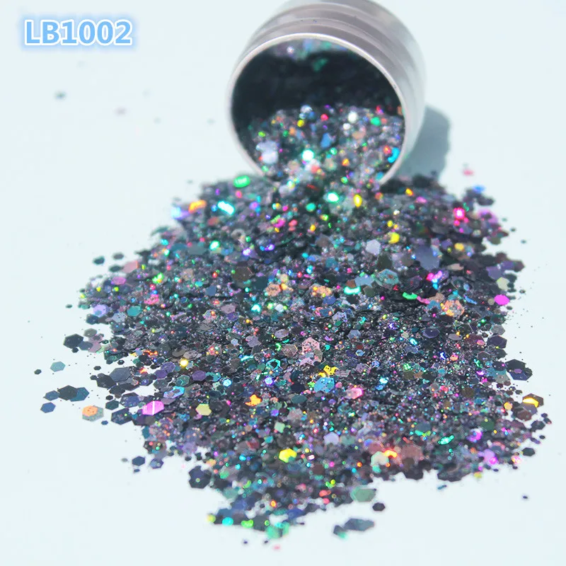 50g/bag Chunky Colors Bulk Glitter Manicure Body/Eye Colors Polyester Holographic Chunky Holographic Glitter Mix Nail sequins