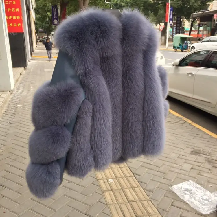 Furealux шуба из натурального Лисьего меха с воротником-стойкой, толстые теплые куртки из лисьего меха с длинным рукавом из натурального меха для женщин