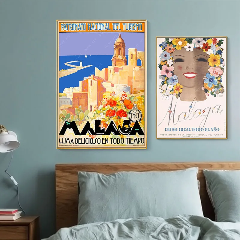 Испанская Харбор город Малага путешествия холст картины старинные картины крафт плакаты покрытые наклейки на стену украшение дома подарок