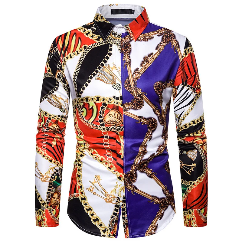 

New Men's Long Sleeved Camisa Masculina Shirt Retro Creative 3D Printing Men Casual Shirt