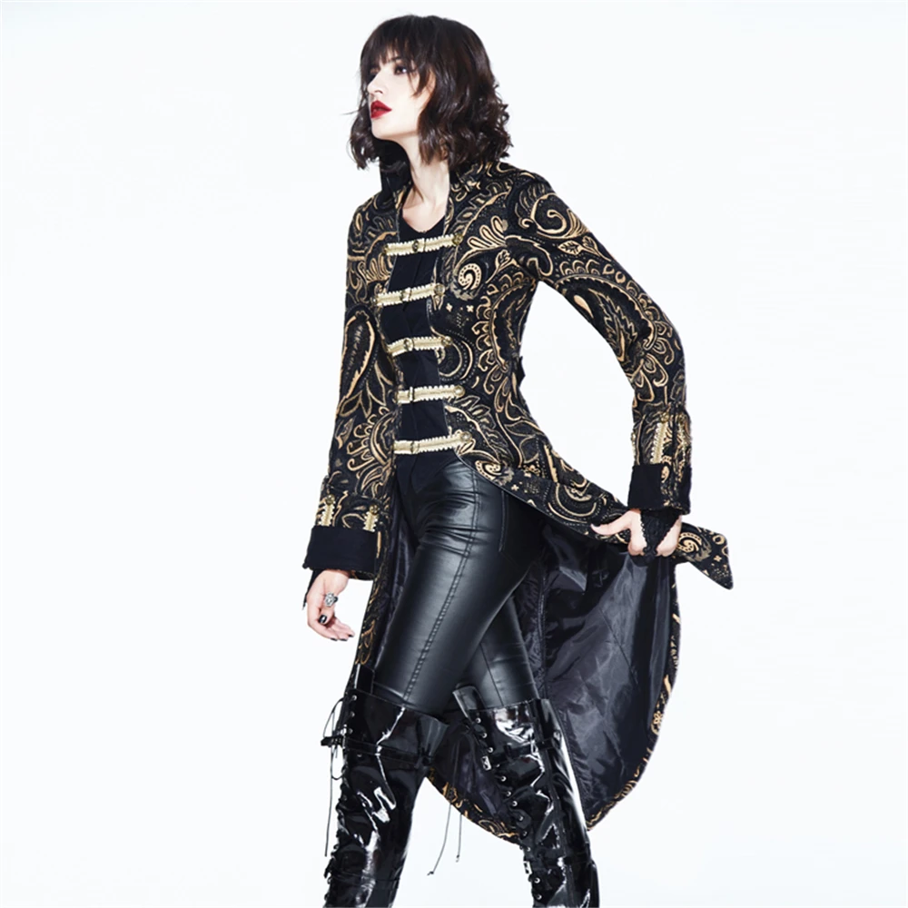 Devil Fashuon Women Steampunk Gothic Palace Long Jackets Retro Party Swallowtail Jackets Women Stage Perform Costume